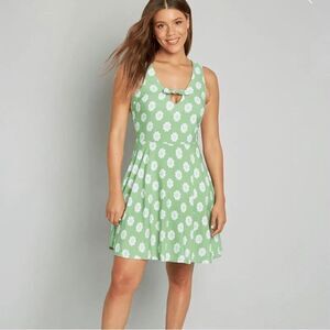ModCloth Green Floral Sleeveless A line Dress